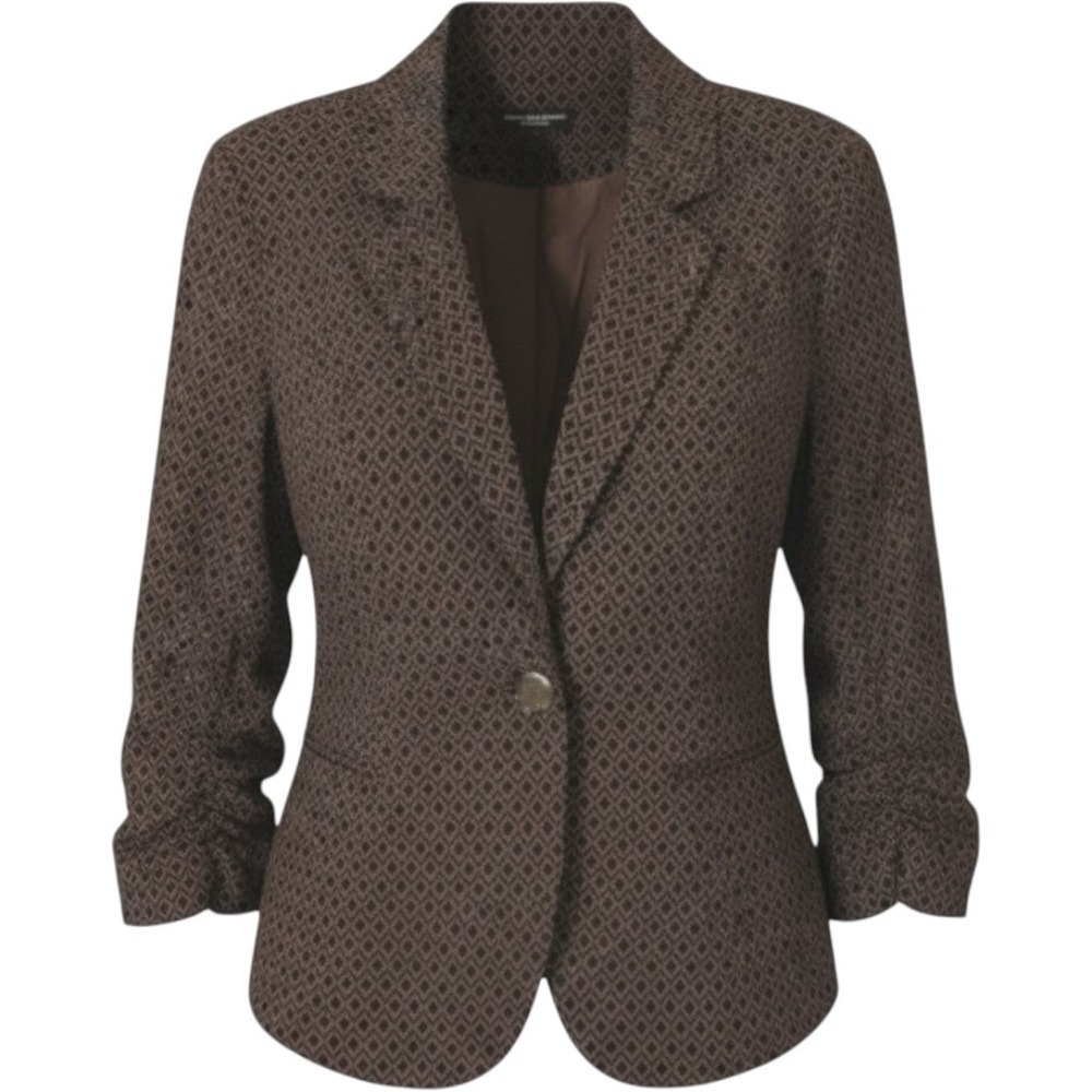 Vintage Linda Matthews Classic Tailored Brown Navy Blazer Large Geometric Print